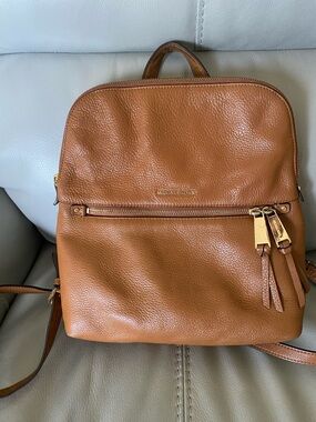 Michael Kors Brown Pebbled Leather Backpack with Gold Hardware
